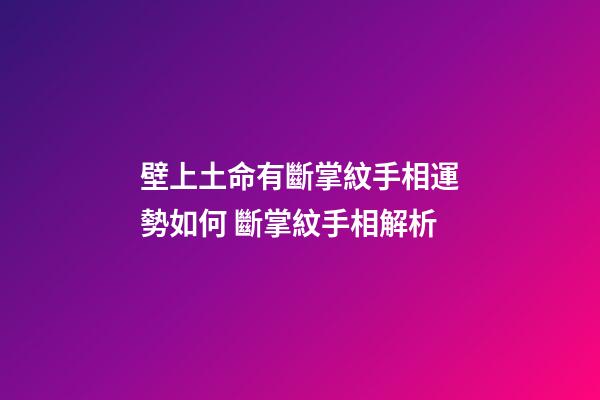 壁上土命有斷掌紋手相運勢如何 斷掌紋手相解析